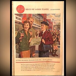 Vintage 1958 CocaCola Ad “Brussels World’s Fair” Original Copy Magazine Ad